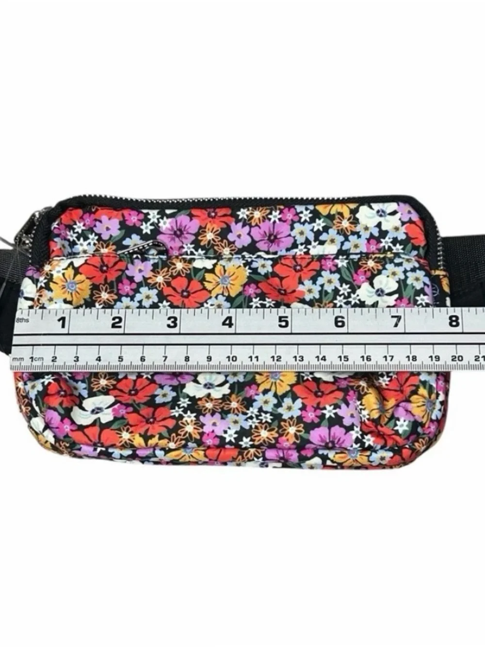Brighton Floral Zip Cosmetic Pouch - Black with Purple, Orange & Yellow Flowers